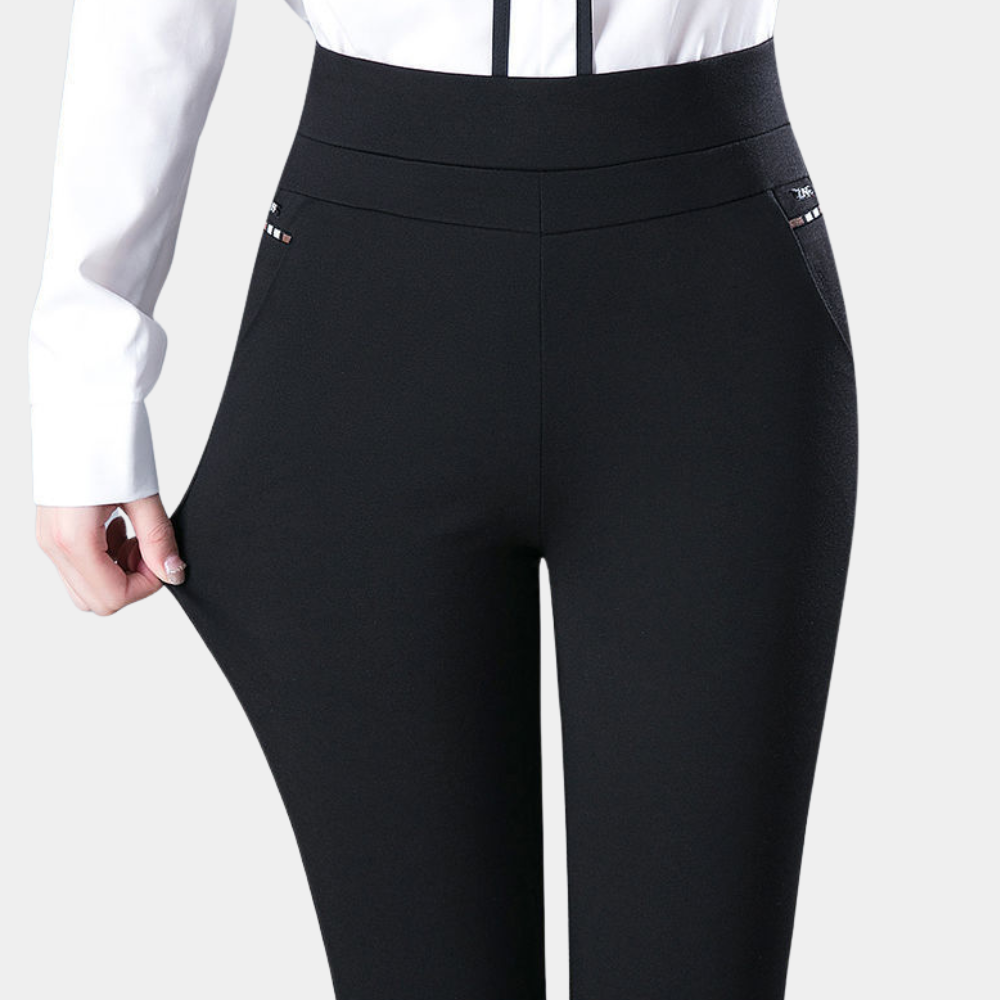 Women's Slim Fit High Waist Stretch Pants - Full Length Black