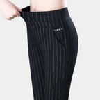 Women's Slim Fit High Waist Stretch Pants - Full Length Black Stripes