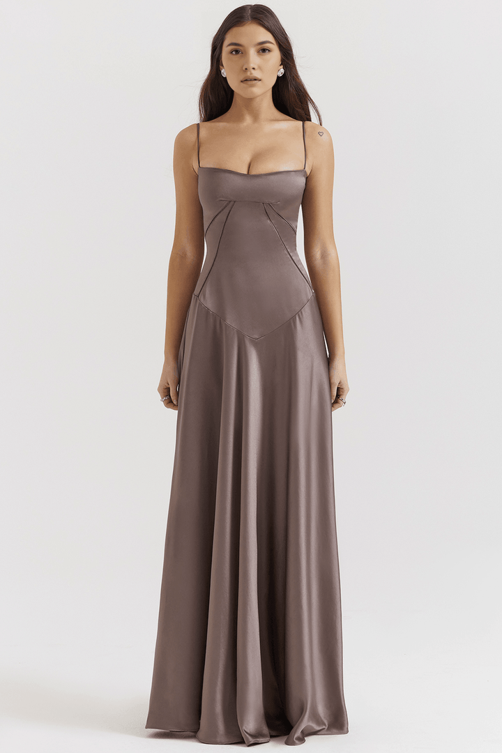 Donna | Women's Elegant Maxi Bustier Dress Taupe
