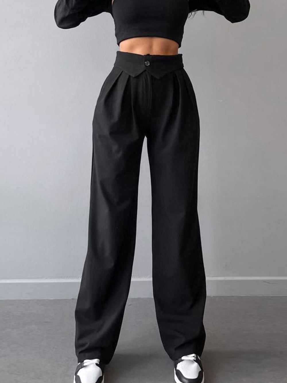Marlina | Women's Elegant High Waist Straight Leg Pants Black