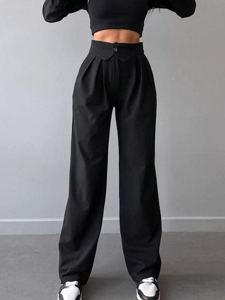 Marlina | Women's Elegant High Waist Straight Leg Pants Black