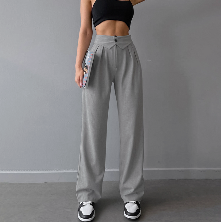 Marlina | Women's Elegant High Waist Straight Leg Pants Gray