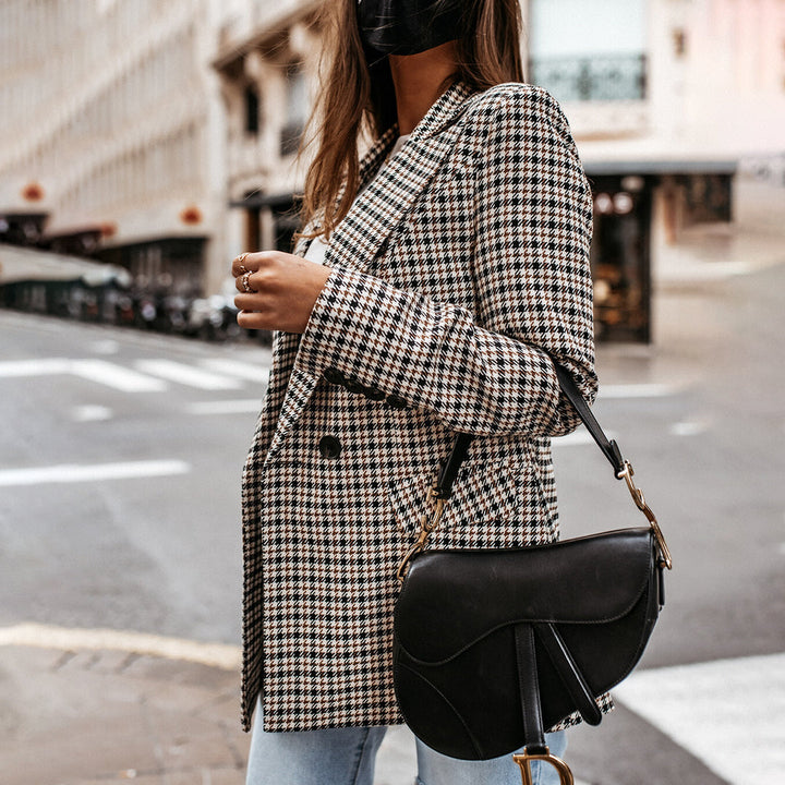 Ivonne | Women's Classic Checked Double-Breasted Blazer