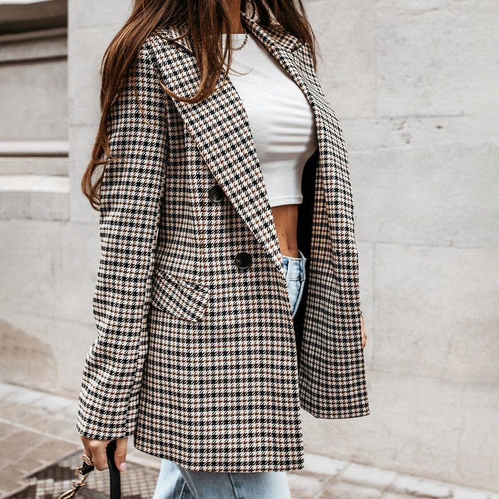 Ivonne | Women's Classic Checked Double-Breasted Blazer