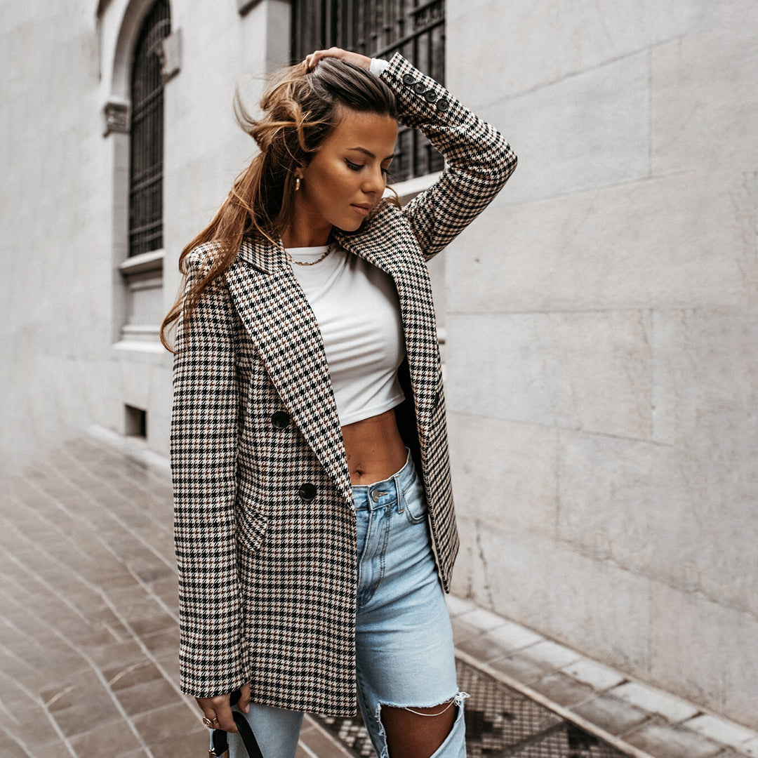 Ivonne | Women's Classic Checked Double-Breasted Blazer Checked