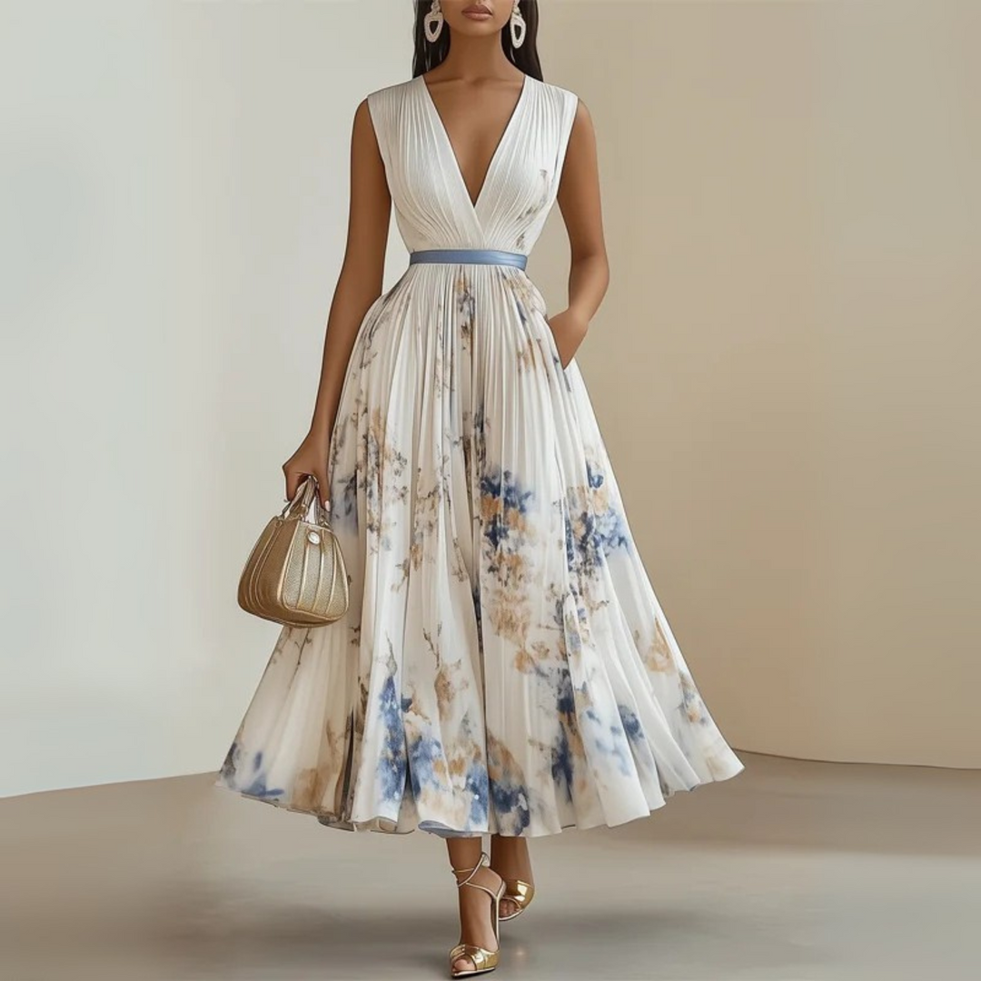 Elegant Women's Flowy Maxi Dress for Holiday and Resort Wear Beige