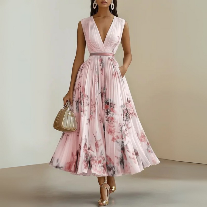 Elegant Women's Flowy Maxi Dress for Holiday and Resort Wear Pink