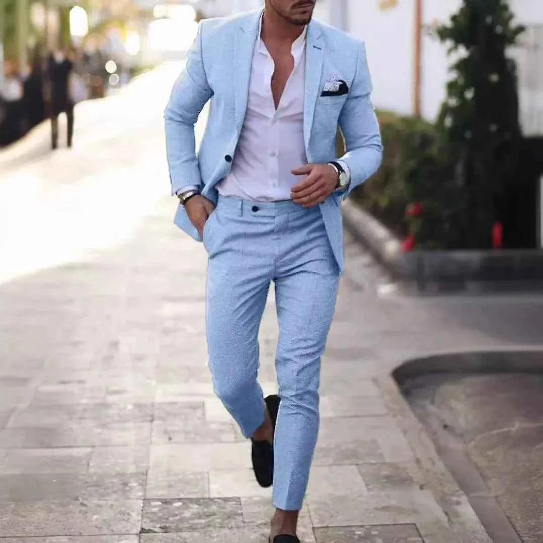 Men's Slim Fit Two-Piece Suit Sky Blue