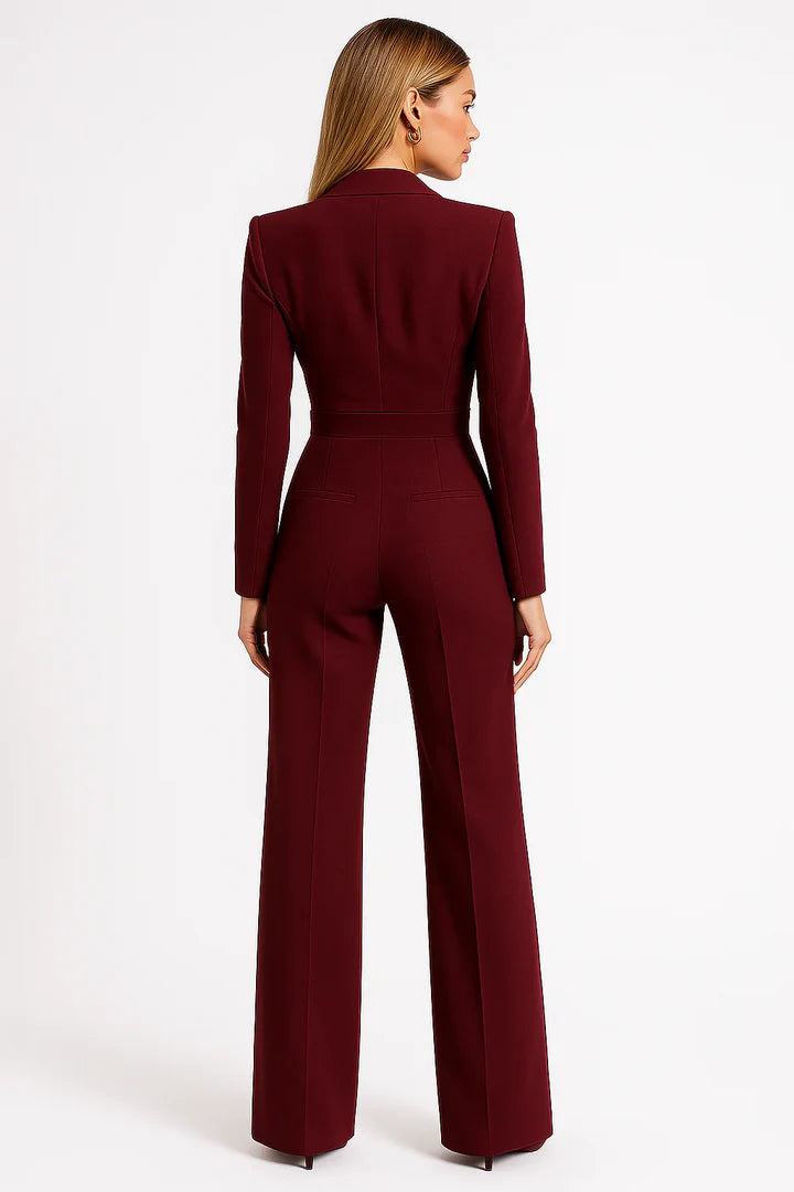 Maya | Women's Elegant V-Neck Fitted Wide-leg Jumpsuit