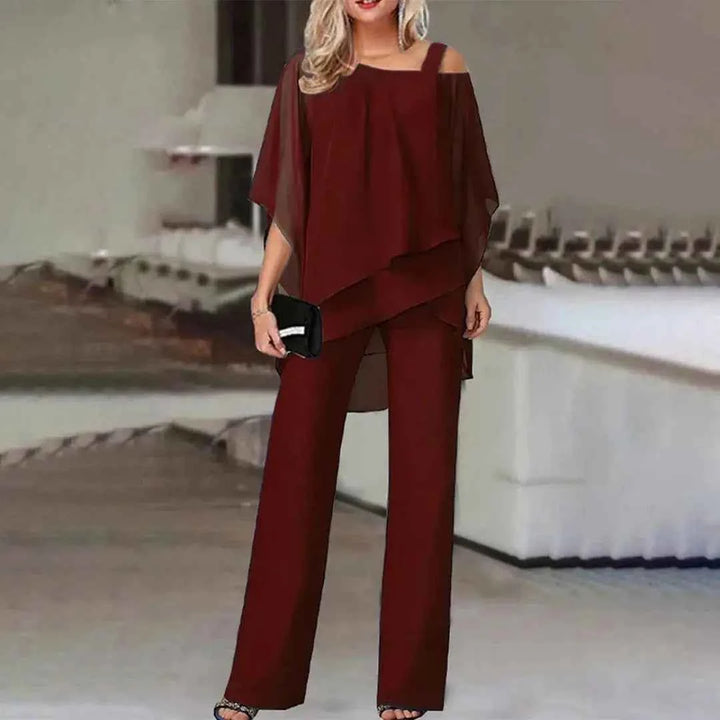 Women's Two-Piece Flowy Outfit Set Burgundy