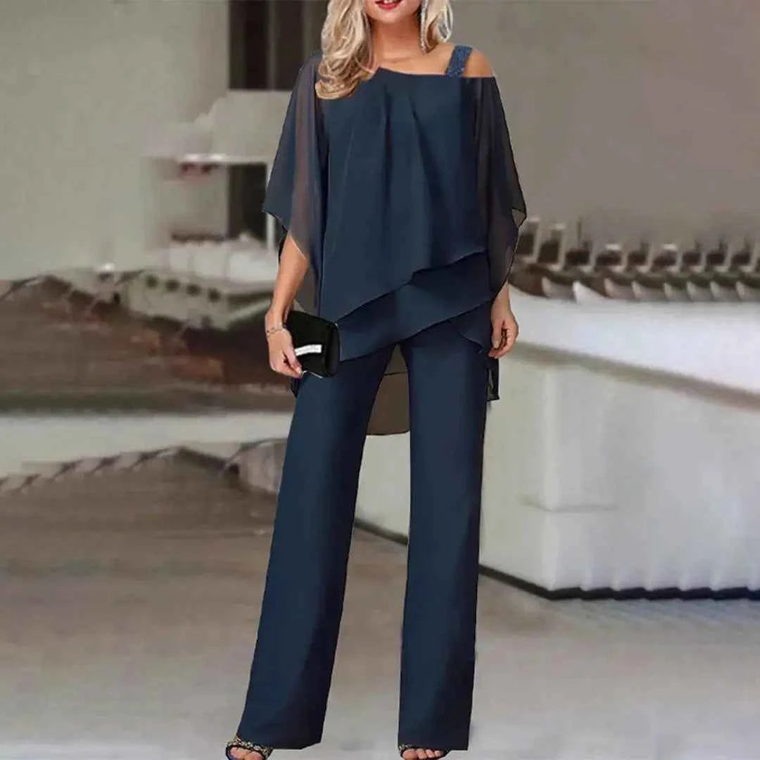 Women's Two-Piece Flowy Outfit Set Dark Blue