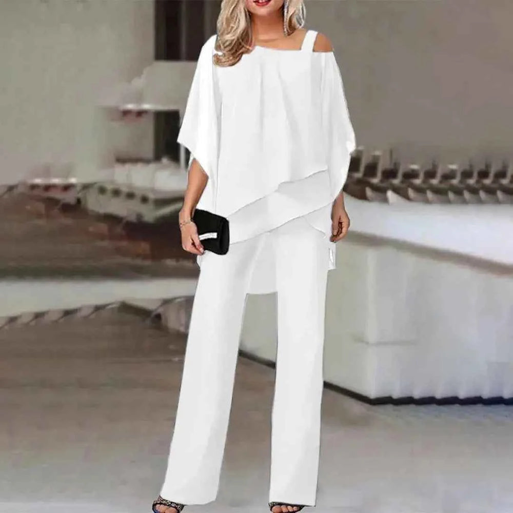 Women's Two-Piece Flowy Outfit Set White