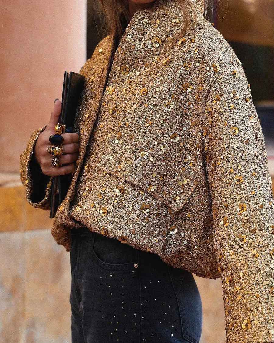 Women's Elegant Sequin Blazer Gold