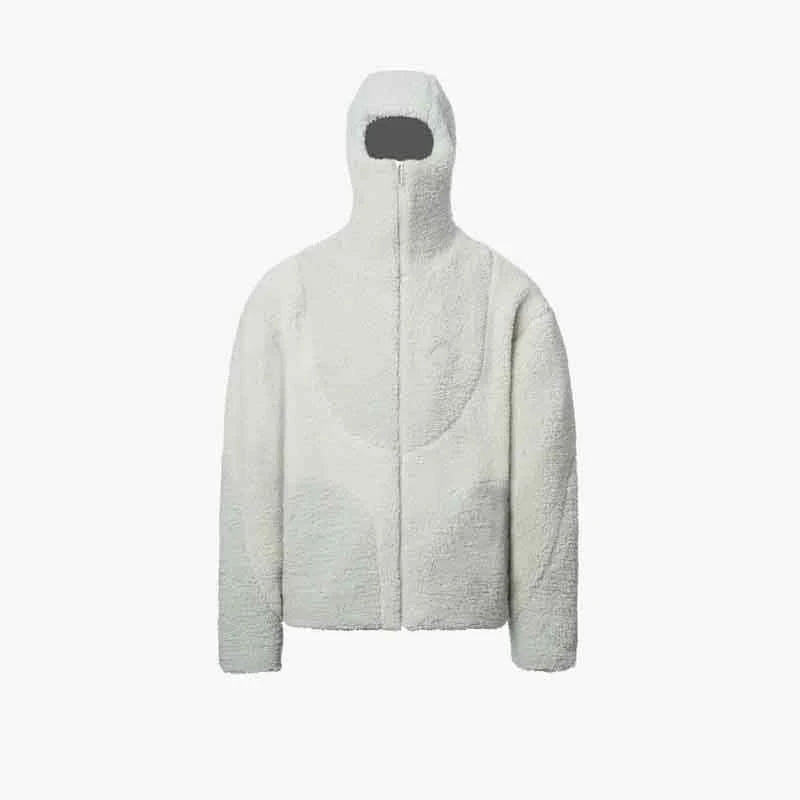 Men and Women Color-Blocked Stand-Collar Fleece Jacket – Y2K Streetwear White