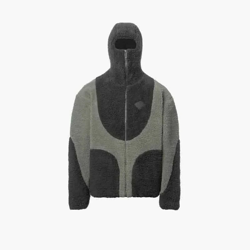 Men and Women Color-Blocked Stand-Collar Fleece Jacket – Y2K Streetwear Dark Gray