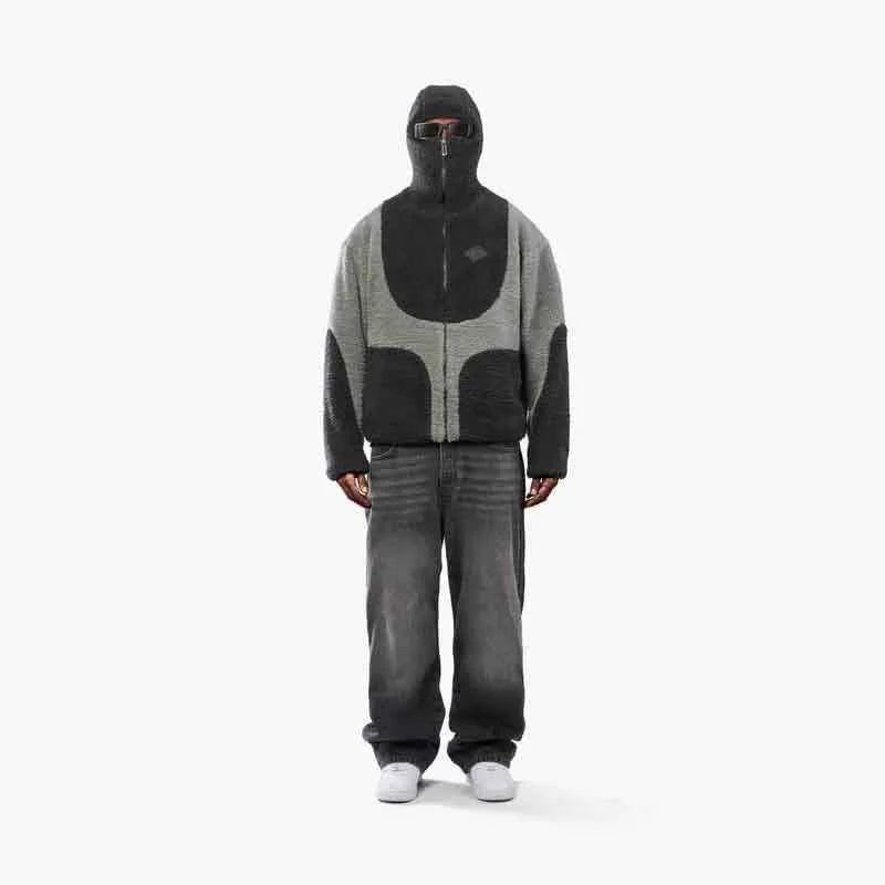 Men and Women Color-Blocked Stand-Collar Fleece Jacket – Y2K Streetwear