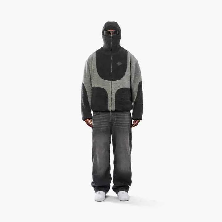 Men and Women Color-Blocked Stand-Collar Fleece Jacket – Y2K Streetwear
