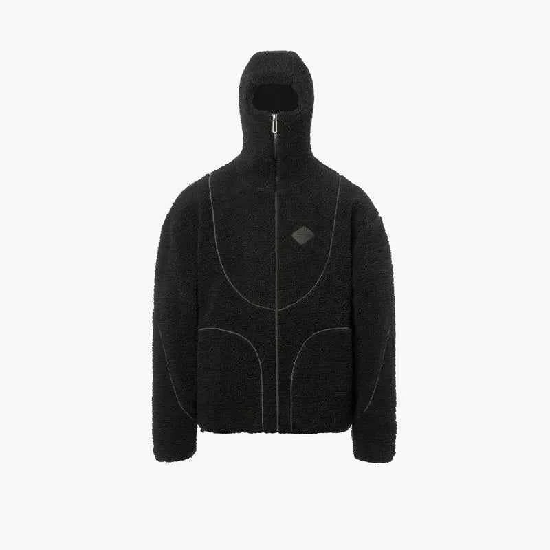 Men and Women Color-Blocked Stand-Collar Fleece Jacket – Y2K Streetwear Black