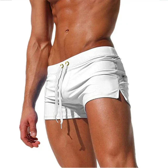 Men's Adjustable Drawstring Swim Trunks for Comfort and Style White