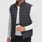 Men's Quilted Puffer Vest | Stand Collar Hip-Length Design