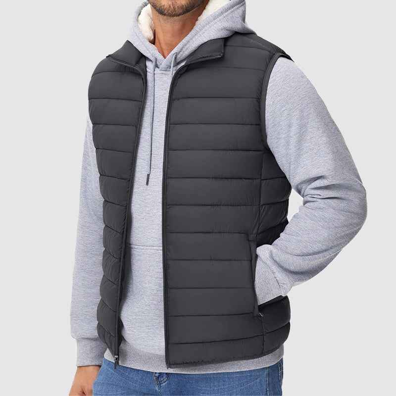 Men's Quilted Puffer Vest | Stand Collar Hip-Length Design