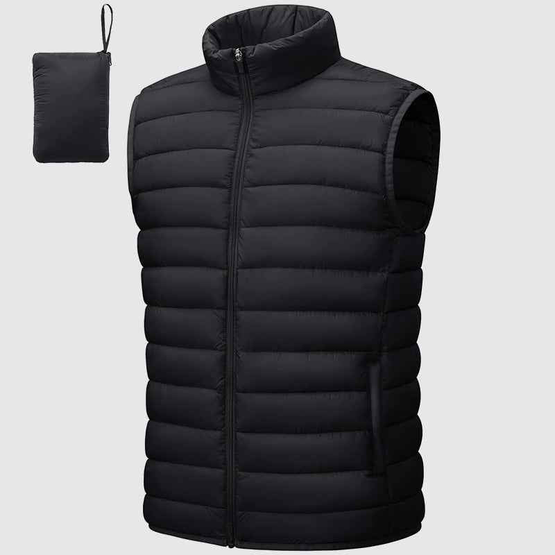 Men's Quilted Puffer Vest | Stand Collar Hip-Length Design Black