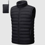 Men's Quilted Puffer Vest | Stand Collar Hip-Length Design Black