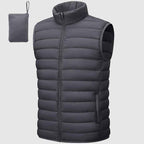 Men's Quilted Puffer Vest | Stand Collar Hip-Length Design Gray