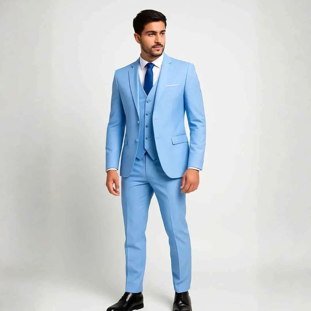 Men's Slim Fit 3-Piece Suit Light Blue