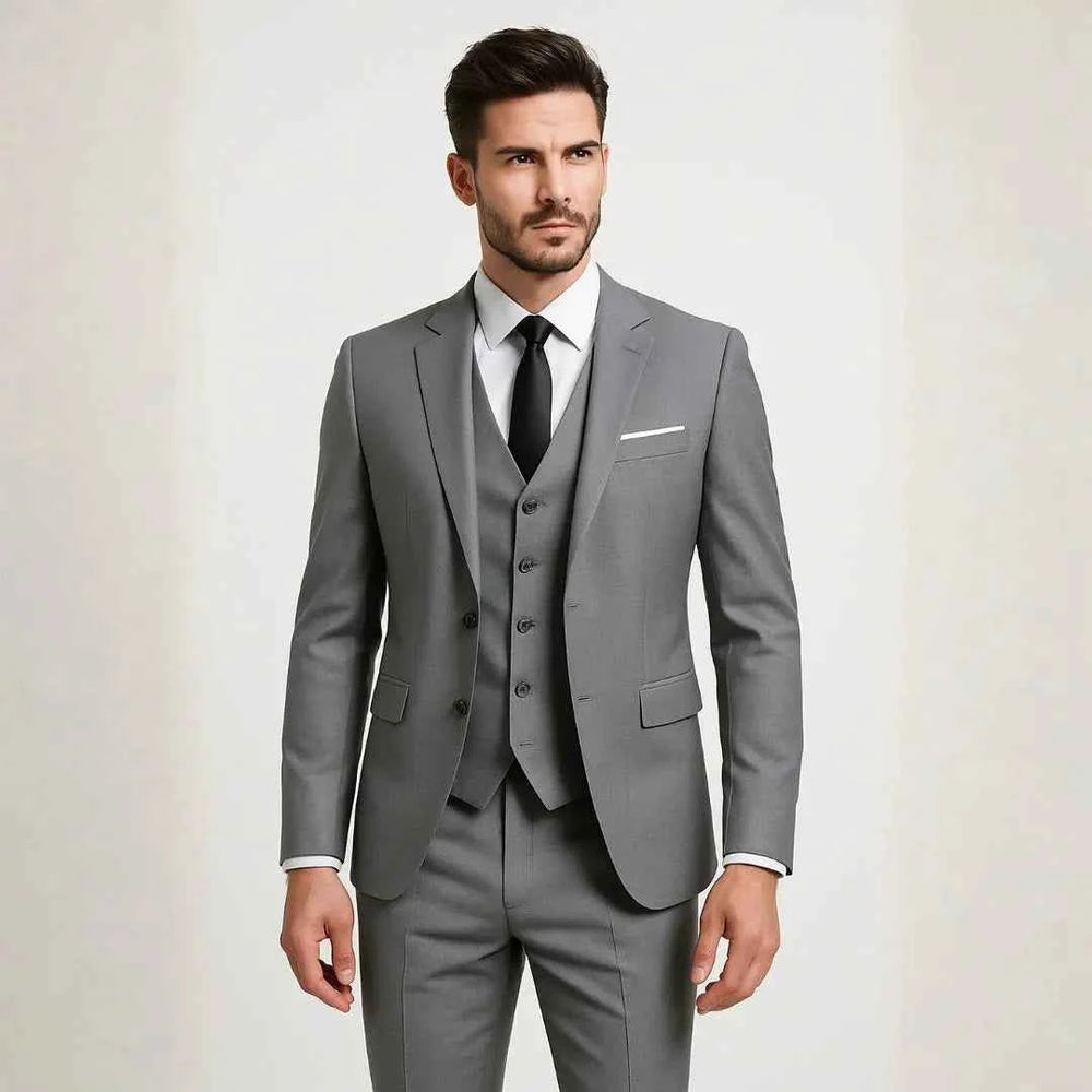Men's Slim Fit 3-Piece Suit Gray