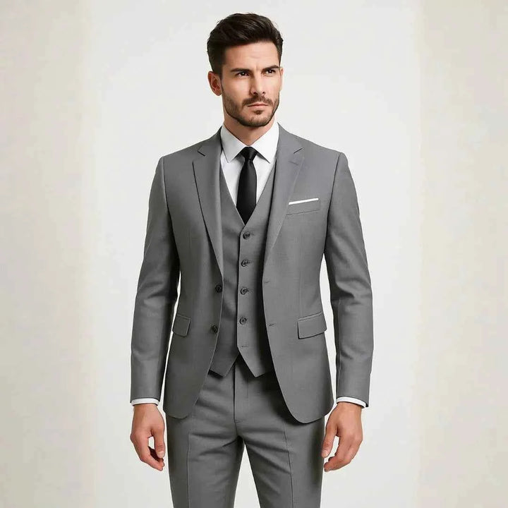 Men's Slim Fit 3-Piece Suit Gray