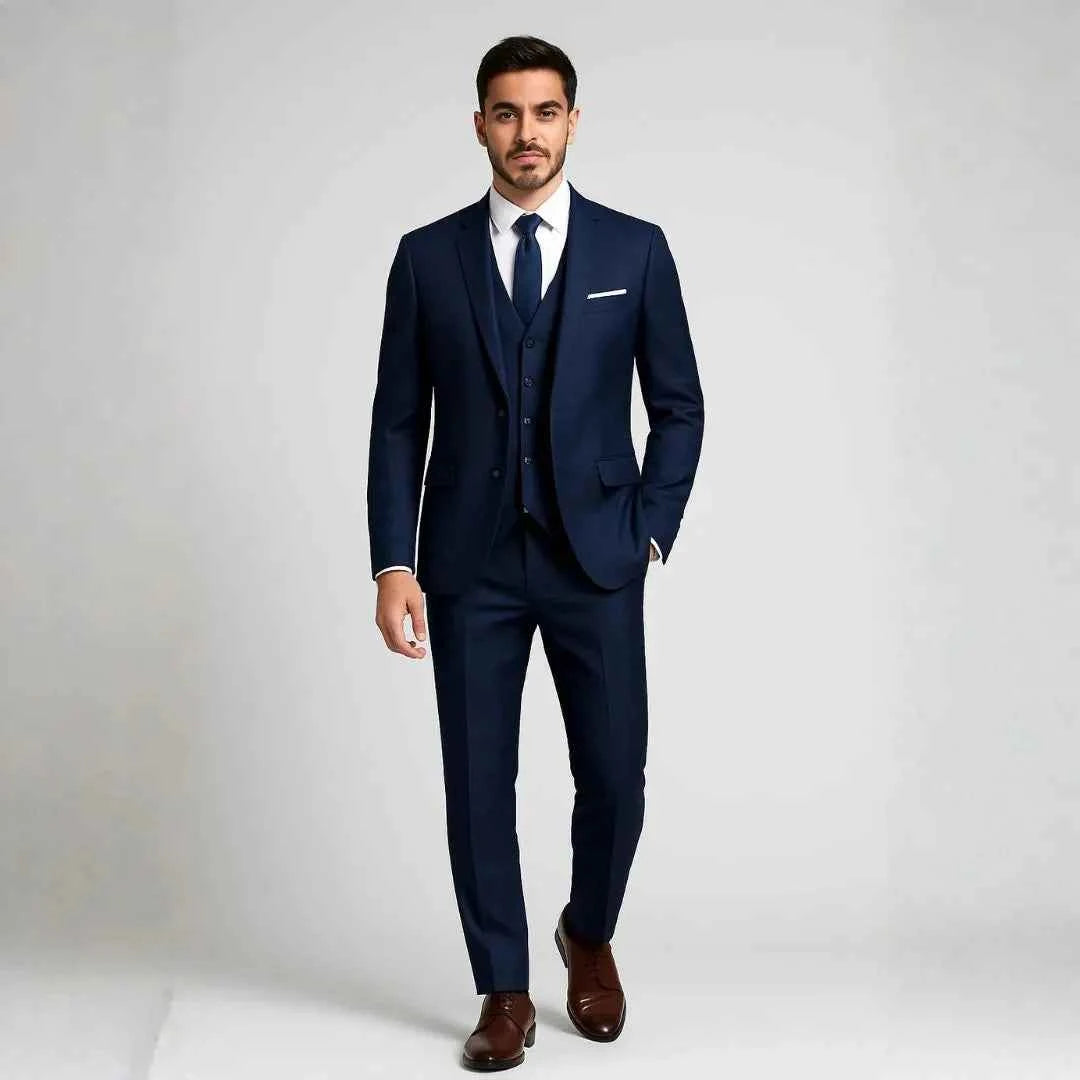 Men's Slim Fit 3-Piece Suit Navy Blue