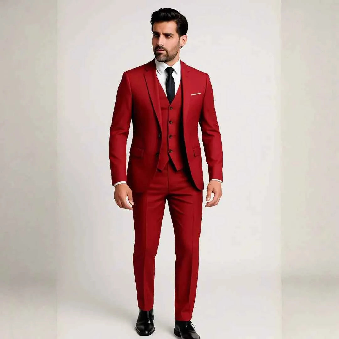 Men's Slim Fit 3-Piece Suit Red