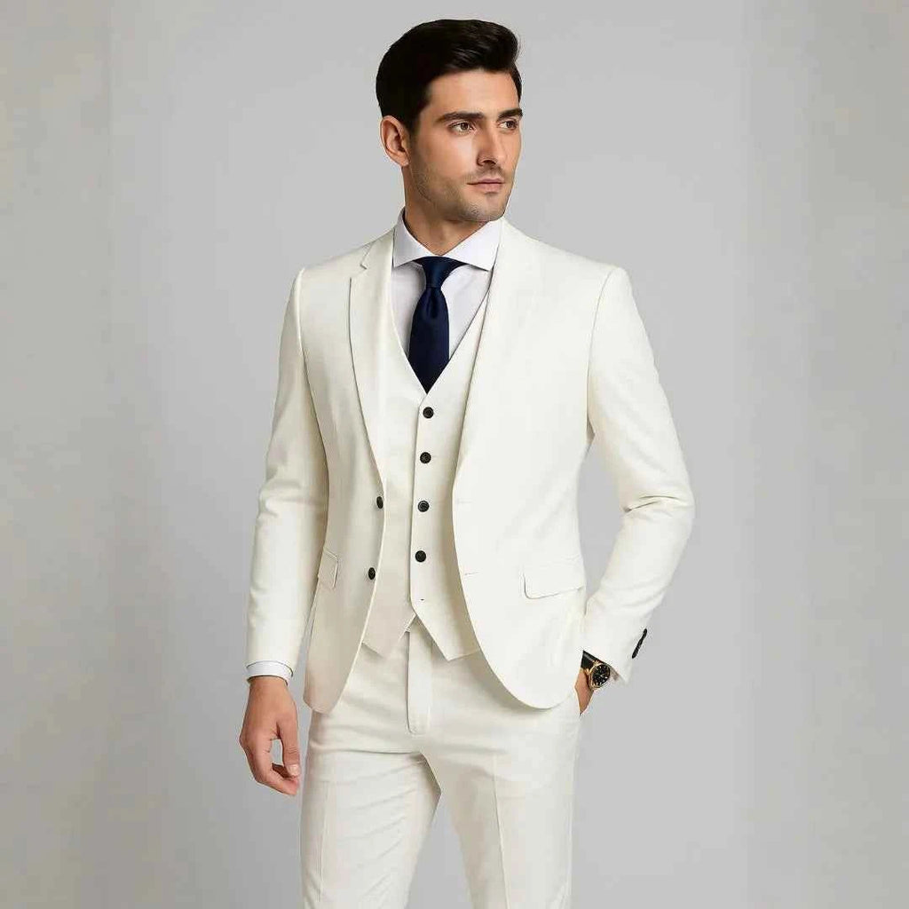 Men's Slim Fit 3-Piece Suit White