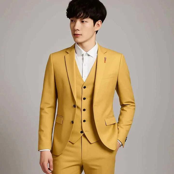 Men's Slim Fit 3-Piece Suit Yellow