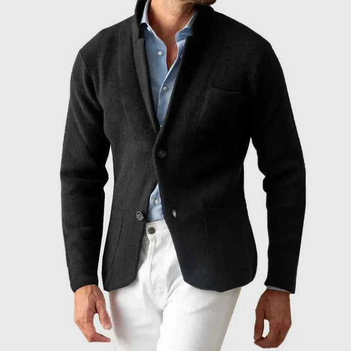 Men's Knit Blazer with Button Closure for Casual Wear Black