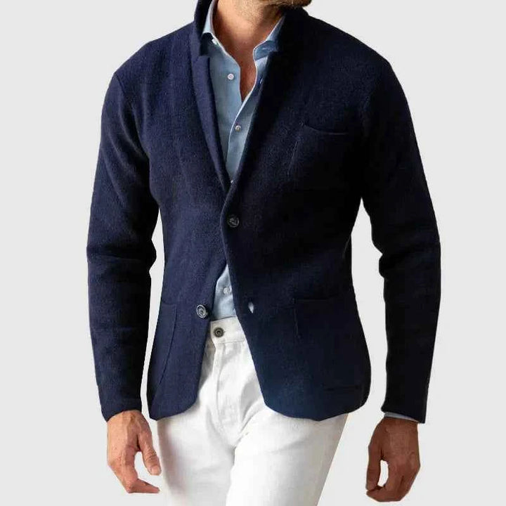 Men's Knit Blazer with Button Closure for Casual Wear Blue