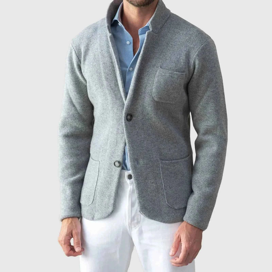Men's Knit Blazer with Button Closure for Casual Wear Gray
