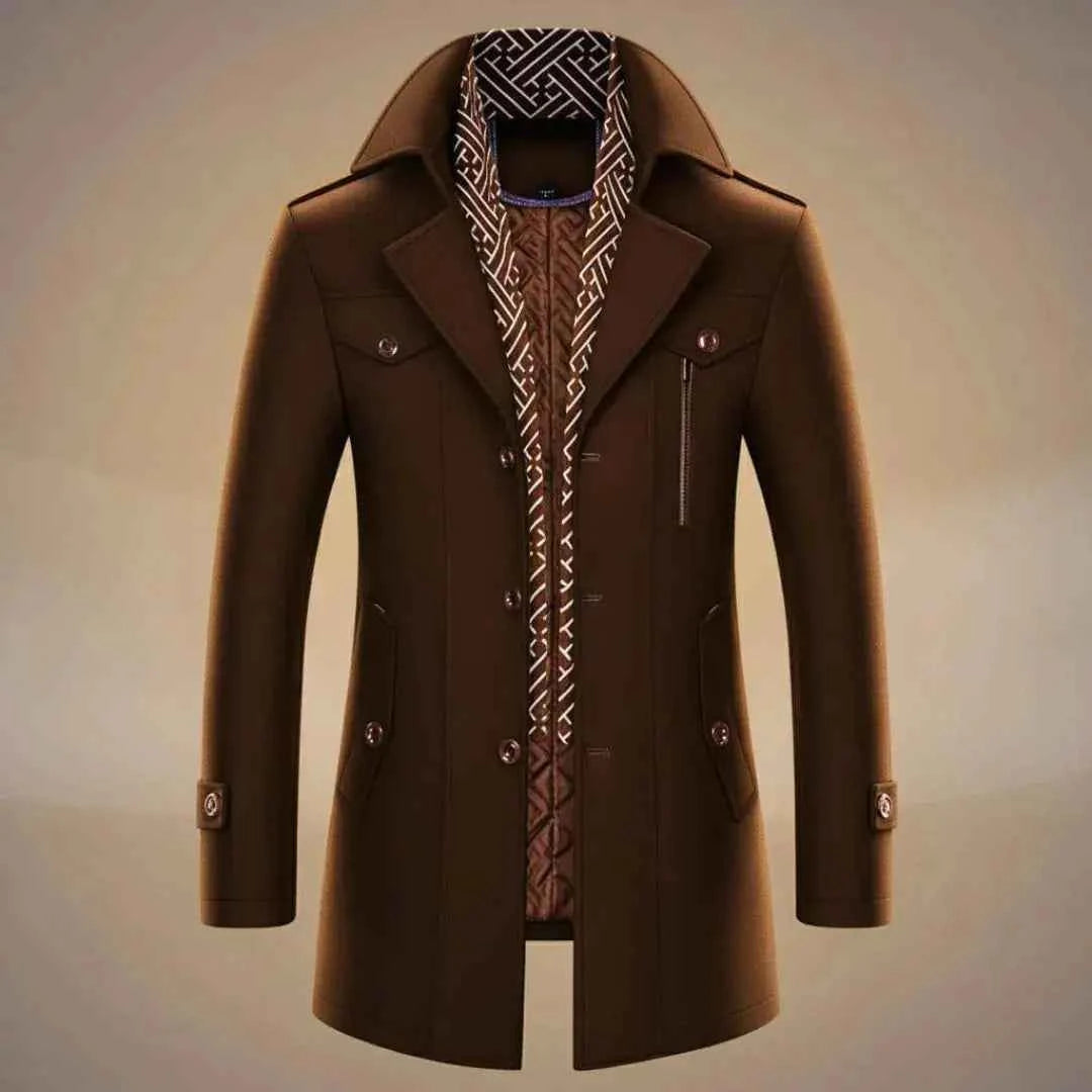 Men's Wool Long Overcoat - Stylish & Warm Cocoa Brown