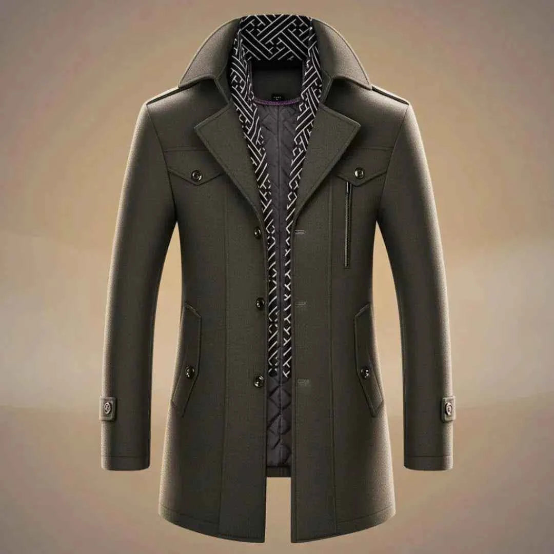 Men's Wool Long Overcoat - Stylish & Warm Graphite Gray