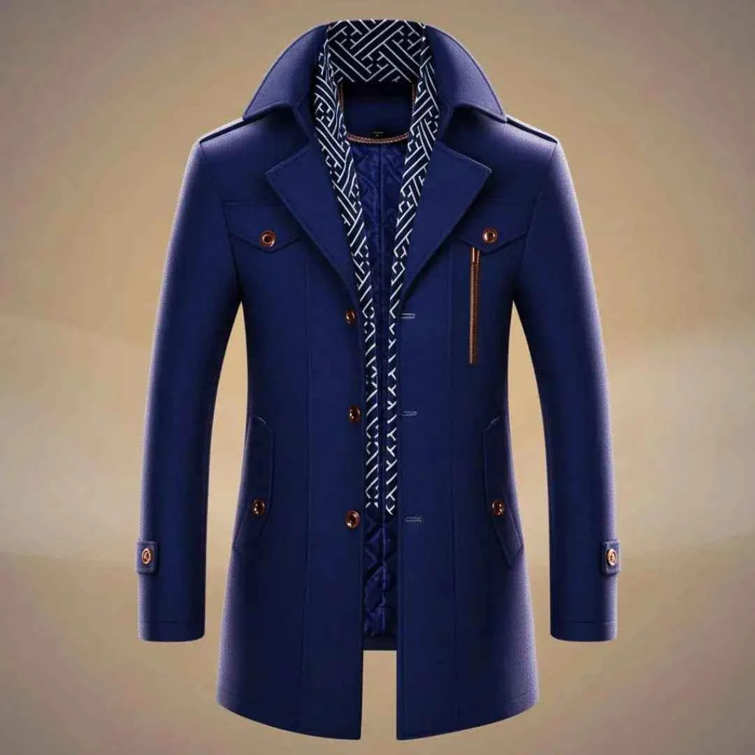 Men's Wool Long Overcoat - Stylish & Warm Indigo Blue