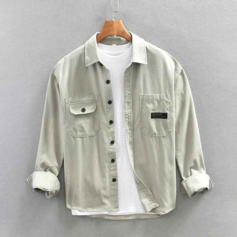 Men's 100% Cotton Long-Sleeve Shirt Gray