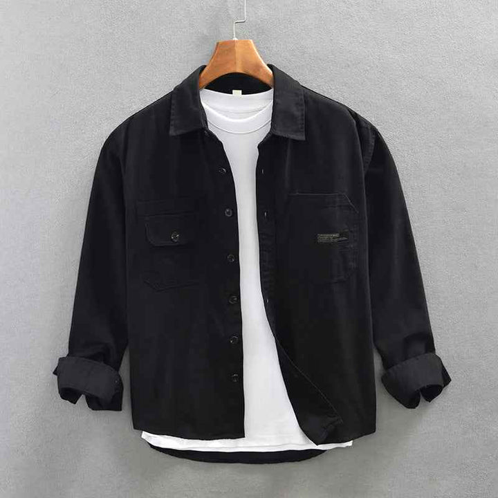 Men's 100% Cotton Long-Sleeve Shirt Black