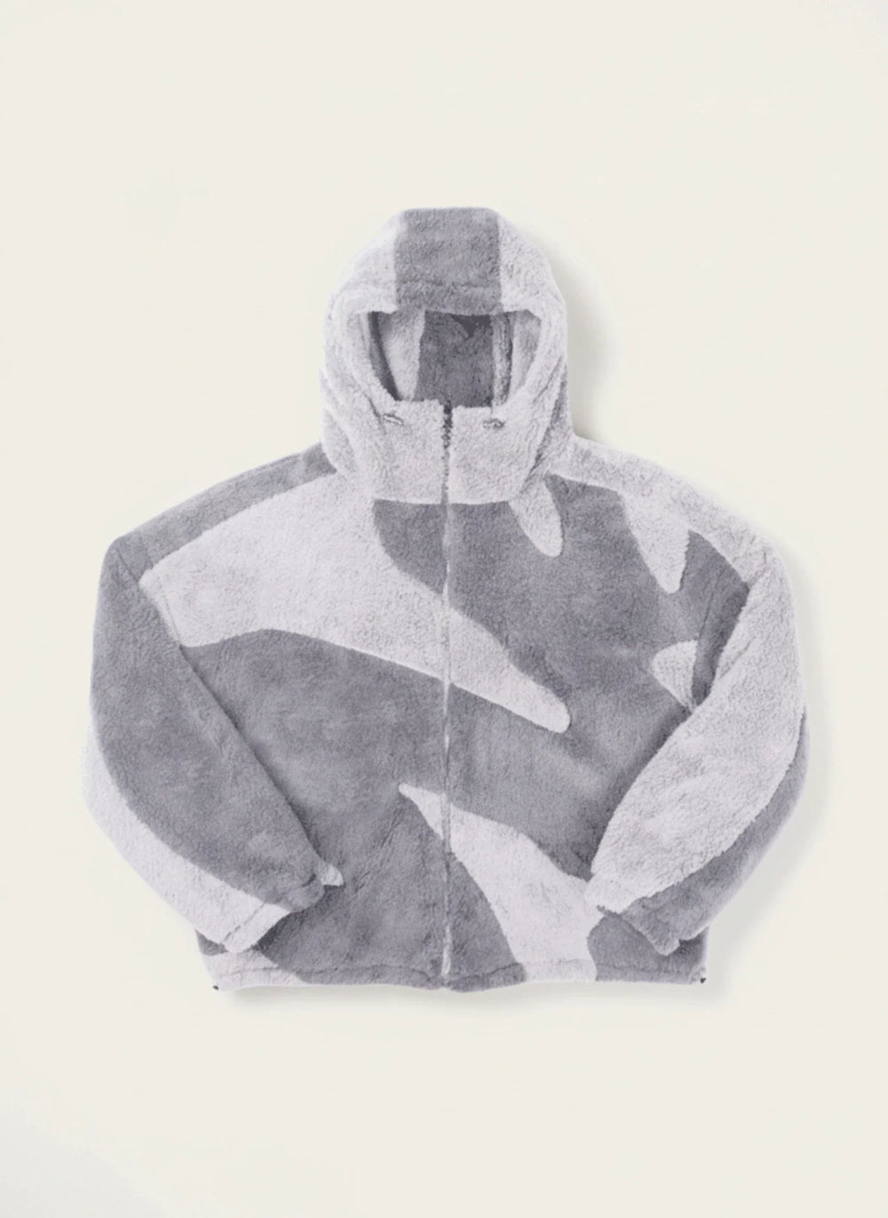 Men's Abstract Camo Fleece Hooded Jacket Grey
