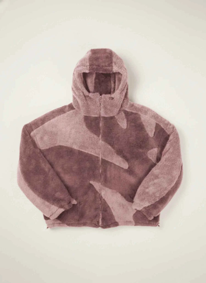 Men's Abstract Camo Fleece Hooded Jacket Pink