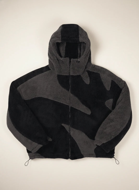 Men's Abstract Camo Fleece Hooded Jacket Black