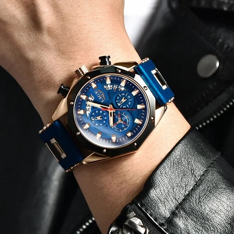 Men's Watch Sapphire Gold Onyx Gold