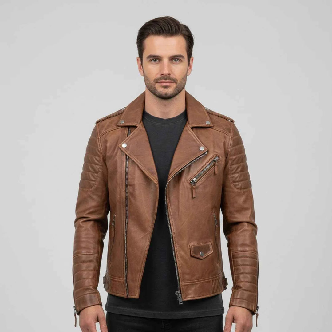 Men's Asymmetrical Leather Biker Jacket