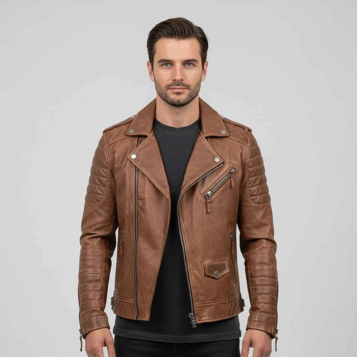 Men's Asymmetrical Leather Biker Jacket