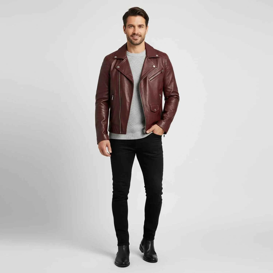 Men's Asymmetrical Leather Biker Jacket